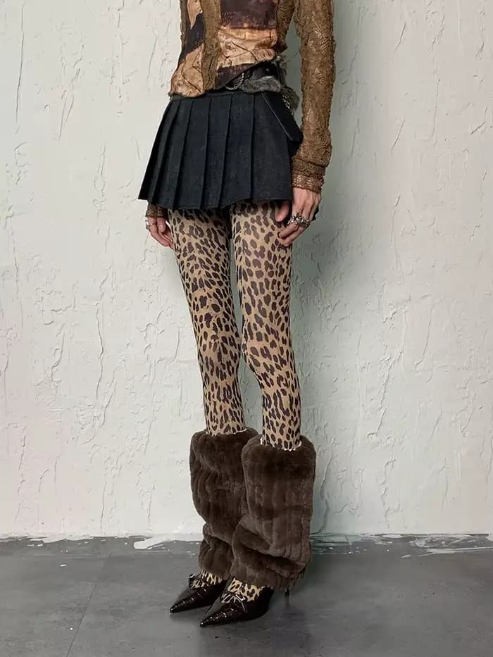 Collants rétro imprimé léopard Style Y2K pour femmes