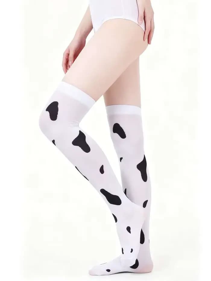 Chaussettes hautes pour femmes avec motif vache et mouton