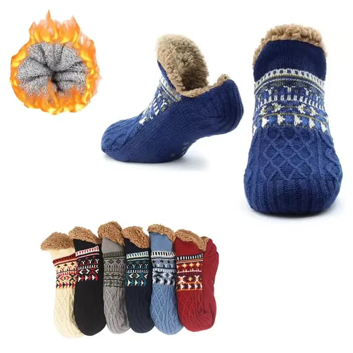 1 paire de chaussettes de sol antidérapantes chaudes d'hiver pour femmes et hommes