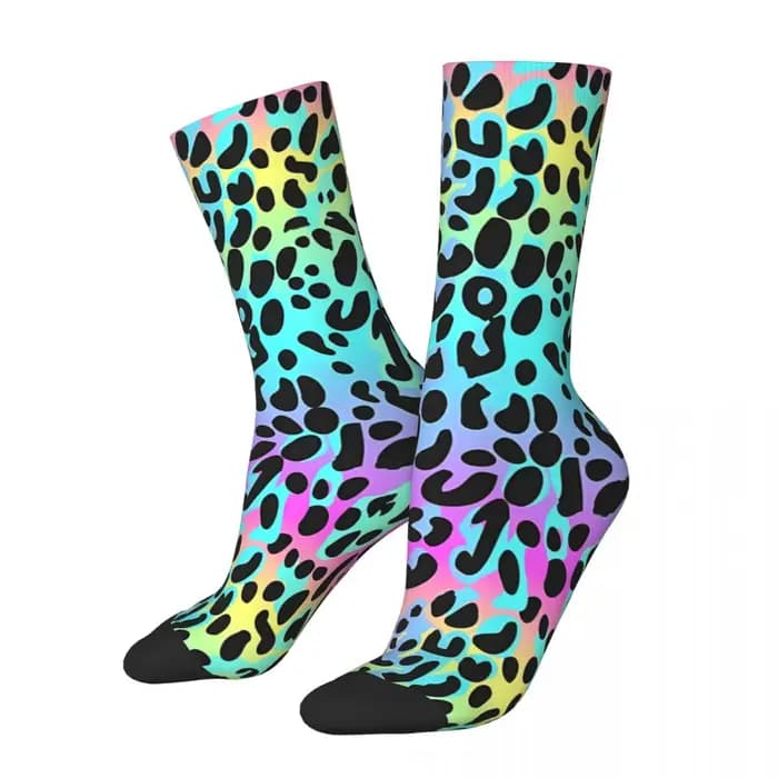 Chaussettes d'hiver unisexes à motif imprimé léopard néon