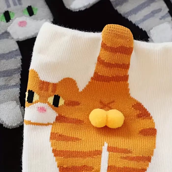 1/2 paires de chaussettes 3D mignonnes à motif chat noir/blanc