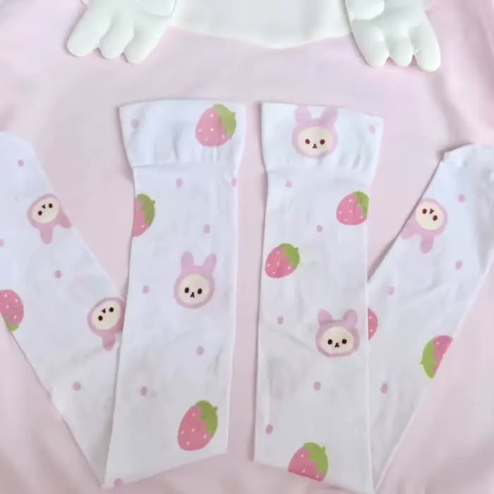 Chaussettes japonaises roses imprimées de dessins animés Kawaii pour femmes