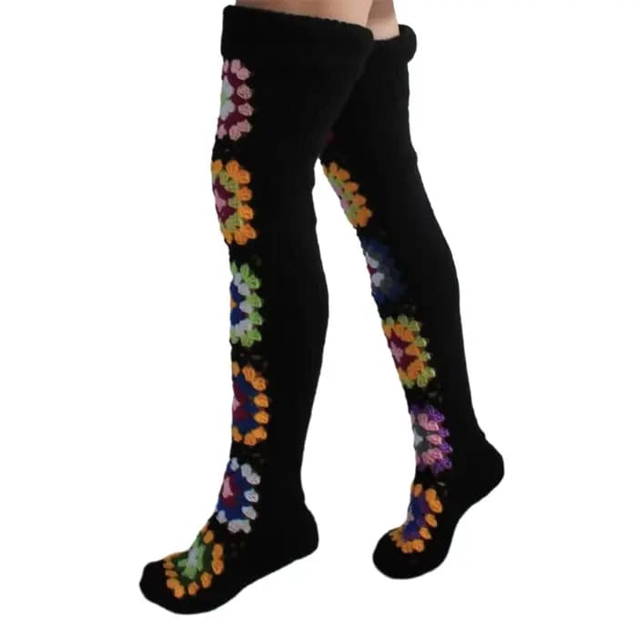 Chaussettes hautes au Crochet Vintage pour femmes
