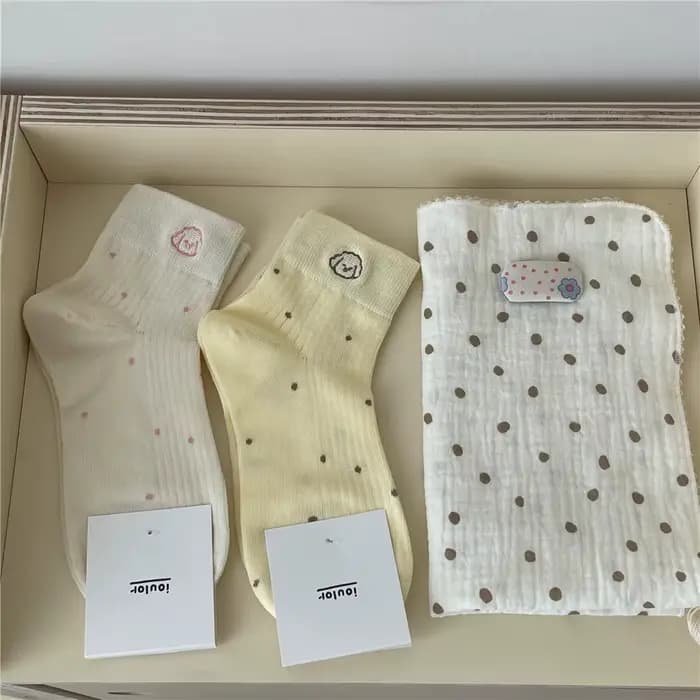 Chaussettes Courtes pour Femme et Fille, Style Doux, Blanc, Noir, Chien, Kawaii, Cadeau, Printemps, Été