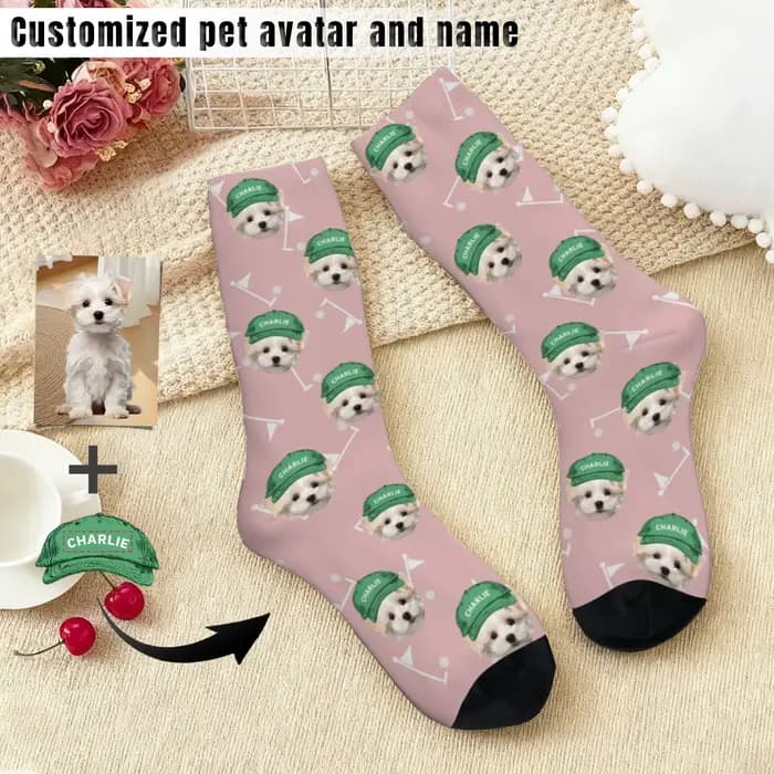Chaussettes personnalisées avec photo de golf pour animaux de compagnie