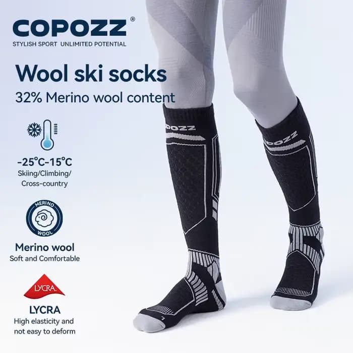 COPOZZ laine mérinos hiver chaussettes de Ski hommes femmes thermique genou-haut chaussettes de Ski chaud épaissi Snowboard football chaussettes adulte femme