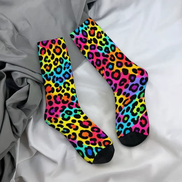 Chaussettes pour hommes à imprimé léopard arc-en-ciel