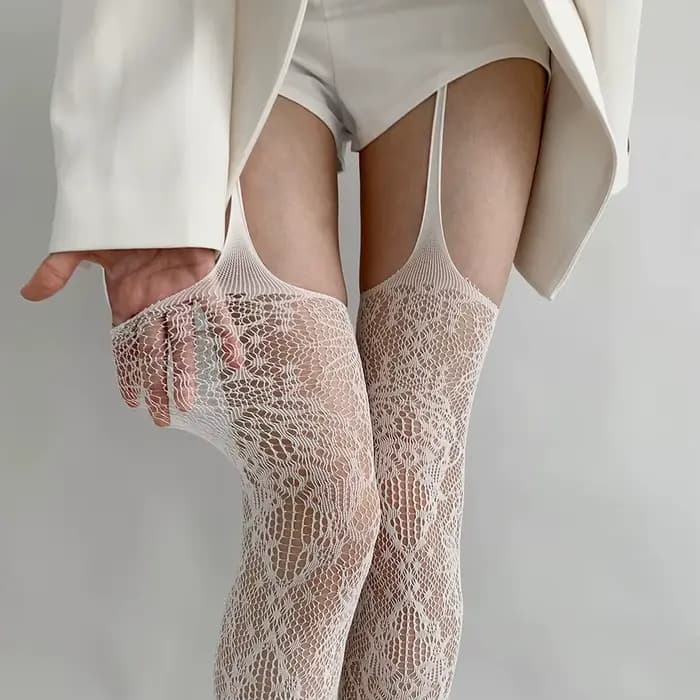 Bas résille marron imprimés pour femmes, chaussettes Sexy café ajourées, cuisses hautes, gothique, Lolita japonaise, chaussettes longues au dessus du genou, nouvelle collection