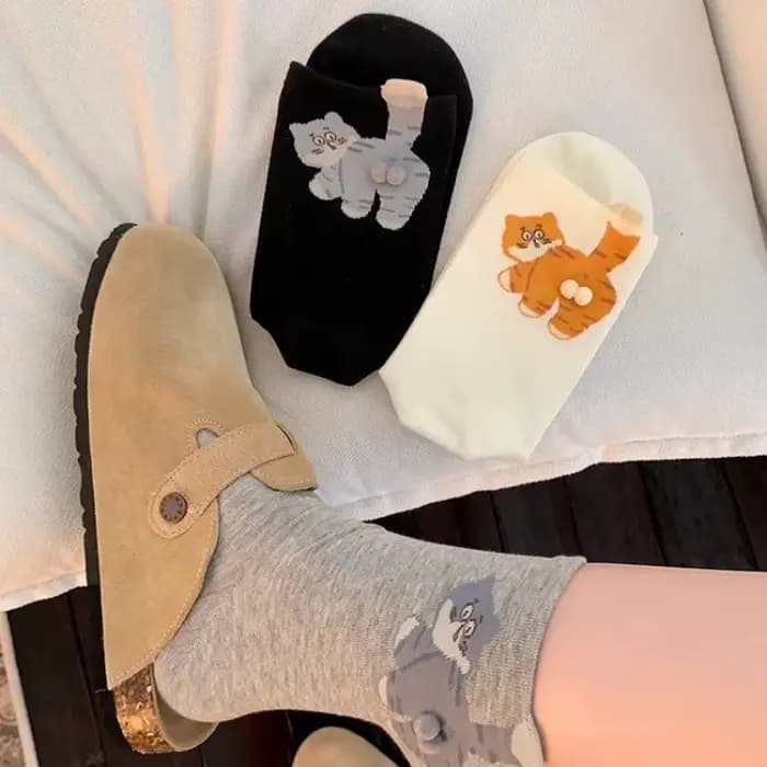 Chaussettes à Tube moyen tridimensionnel imprimé chat