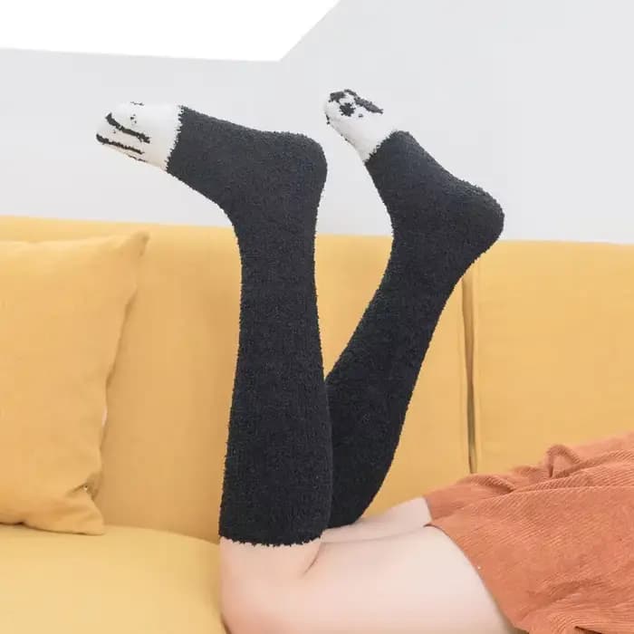 Patte de chat hiver chaussettes femmes longue rayure mignon sol sommeil épais filles dessin animé animaux doigts chaud
