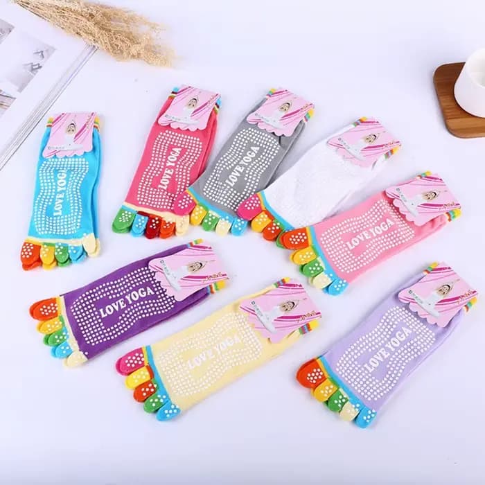 Chaussettes de yoga colorées pour femmes, chaussettes de fitness et de Pilates en coton, chaussettes arc-en-ciel antidérapantes pour l'entraînement, respirantes, violettes