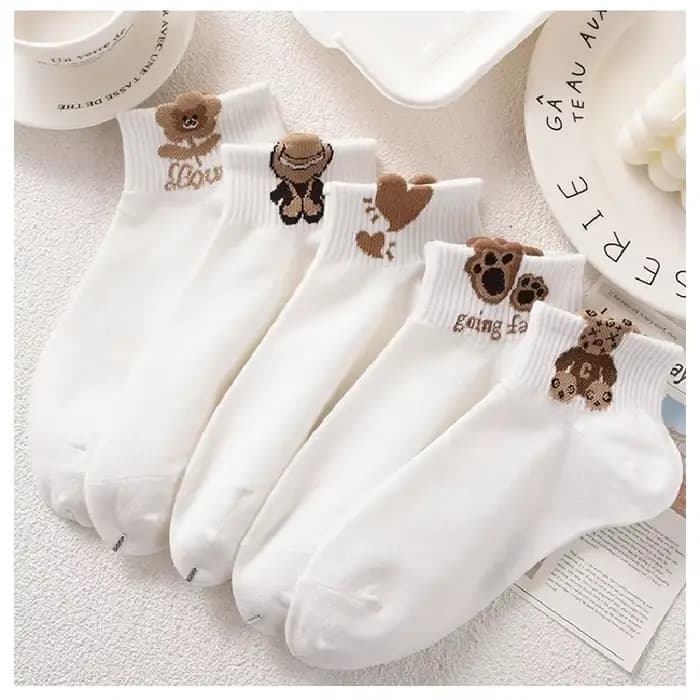 5 paires de chaussettes à motif ours en peluche pour femmes