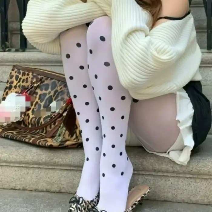 Collants Vintage noirs à motifs à pois pour femmes