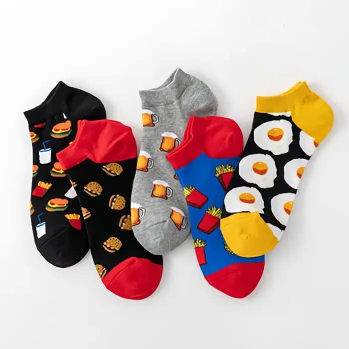 1/5 Paris Fruit Print No Show Chaussettes Hommes Femmes Été Anti-Dérapant