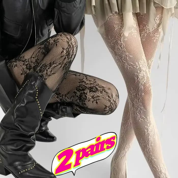 1/2 paires dentelle résille collants floraux femmes rétro creux maille fond