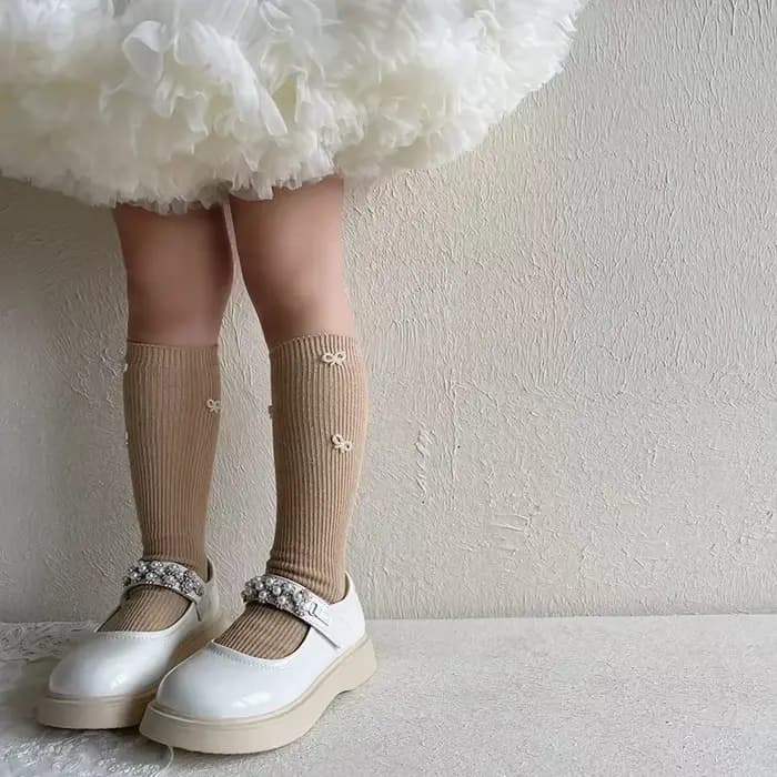 Chaussette de mollet en coton doux avec nœud perlé pour enfants