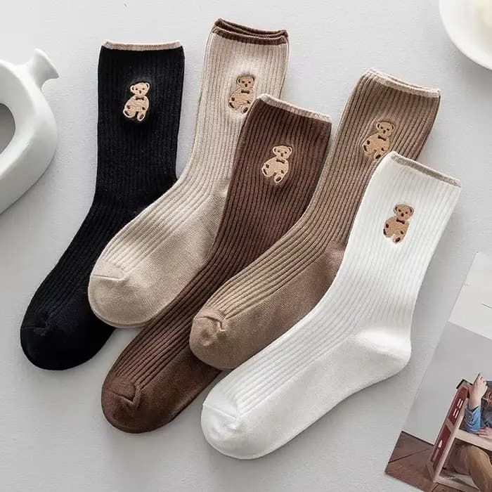 Chaussettes pour femmes à motif ours de dessin animé, style coréen décontracté, en coton doux, couleur café automne, Kawaii
