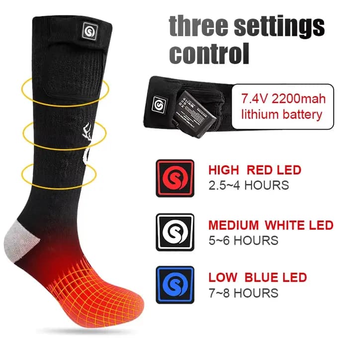 SNOW DEER-Chaussettes chauffantes électriques rechargeables pour hommes et femmes, bas de snowboard, chaussettes de cyclisme, trois réglages, hiver