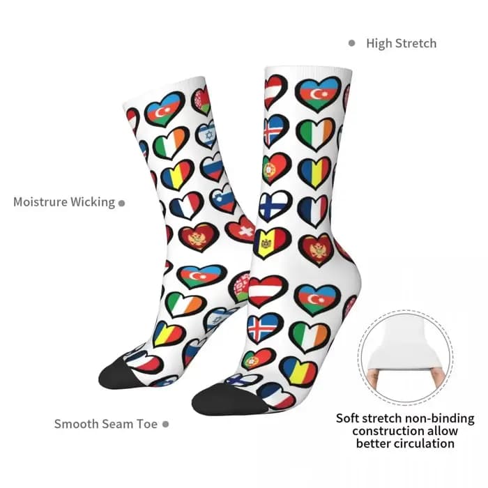 Eurovision Song Concours drapeaux coeurs chaussettes Harajuku bas doux toutes saisons chaussettes longues accessoires pour cadeau d'anniversaire unisexe