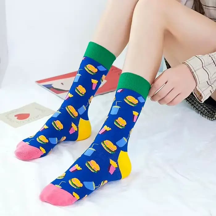 Chaussettes drôles hommes femmes décontracté dessin animé bière Hamburger oeuf saucisse crème glacée avocat coeur Sokken unisexe nouveauté Skateboard Meias
