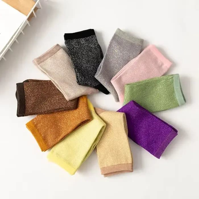 Chaussettes de style coréen pour femmes, or et argent, matériau solide, paillettes brillantes, haute élasticité, à la mode