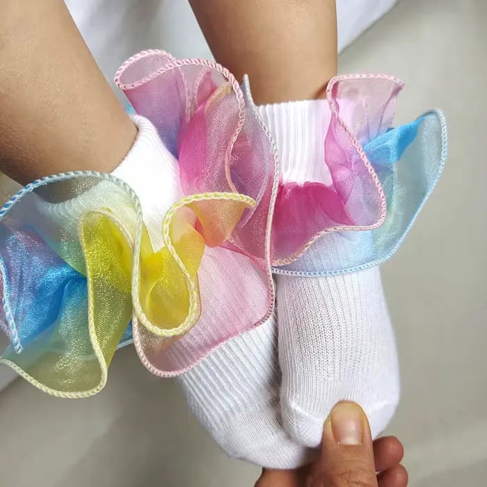 Chaussettes de princesse en dentelle arc-en-ciel pour nouveau-né