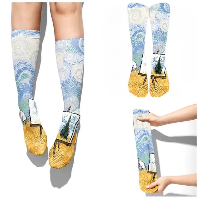 Nouveau dessin animé créatif Van Gogh coton chaussettes femme Kawaii printemps et automne
