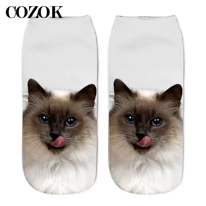 3 paires nouvelle impression 3D drôle mignon dessin animé chaton unisexe chaussettes courtes créatif coloré Multiple