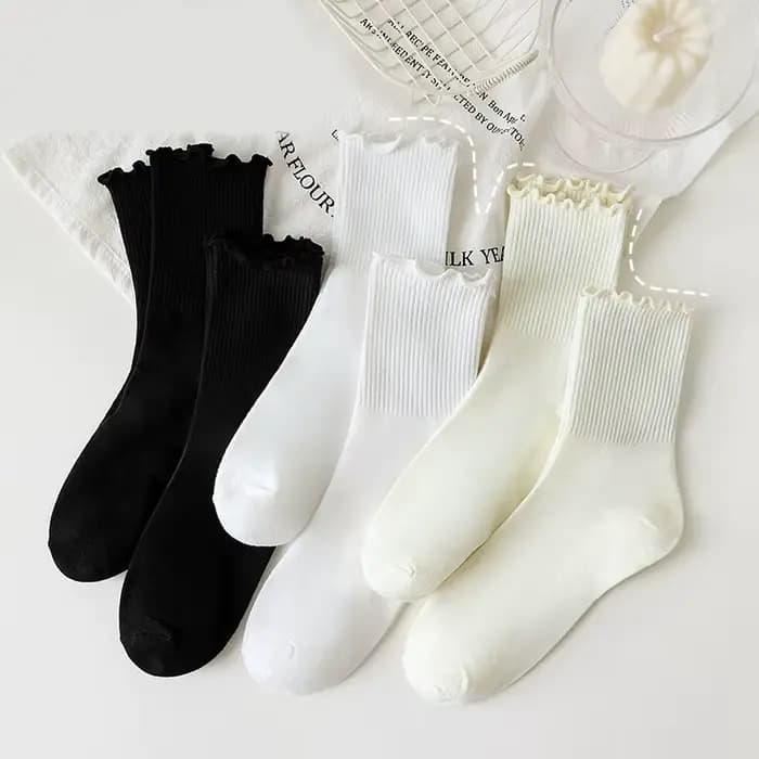 Chaussettes à volants pour femmes 3 paire/lot mi équipage moyen Tube cheville haute respirant noir blanc Calcetines femme printemps automne chaussette