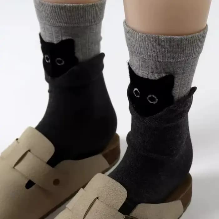 Kawaii dessin animé chaton polaire mi-mollet chaussettes bloc peluche chat imprimé automne chaud coton longue chaussette faux deux pièces Pile Up chaussettes