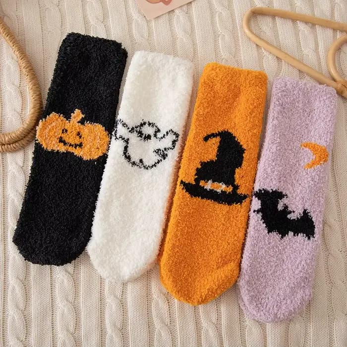 Chaussettes pour femmes Halloween drôle dessin animé Kawaii mignon sol chaud mi Tube