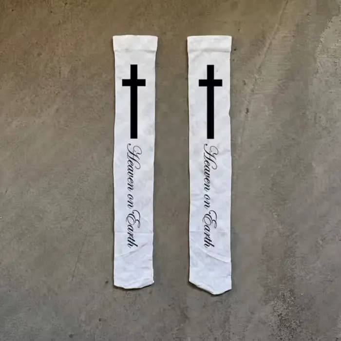 Y2k blanc Sexy sous-culture Graffiti Punk imprimé chaussettes longues Haraiuku sur le genou cuisse haute bas Y2K Cosplay