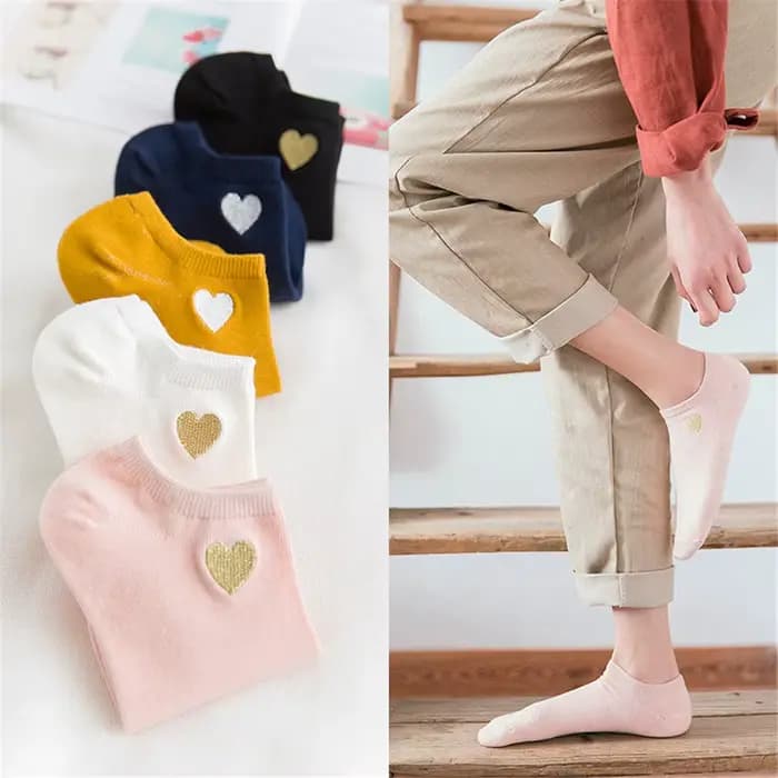 Mignon broderie or argent coeur chaussettes femmes belle drôle paillettes amour Sokken Art cheville Calcetines livraison directe