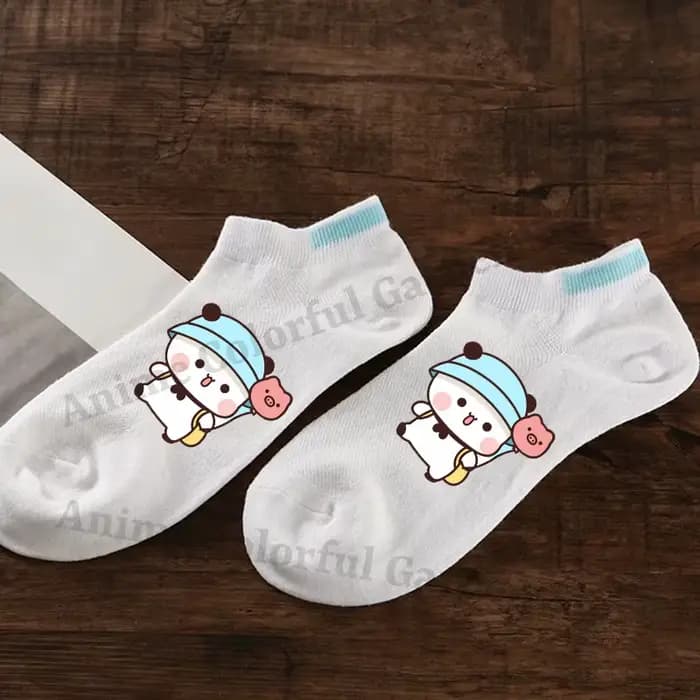 Bubu One Two – Chaussettes de cheville mignonnes à motif d'ours pour hommes et femmes, chaussettes imprimées de dessins animés, chaussettes d'été anti-transpiration pour couples, cadeaux