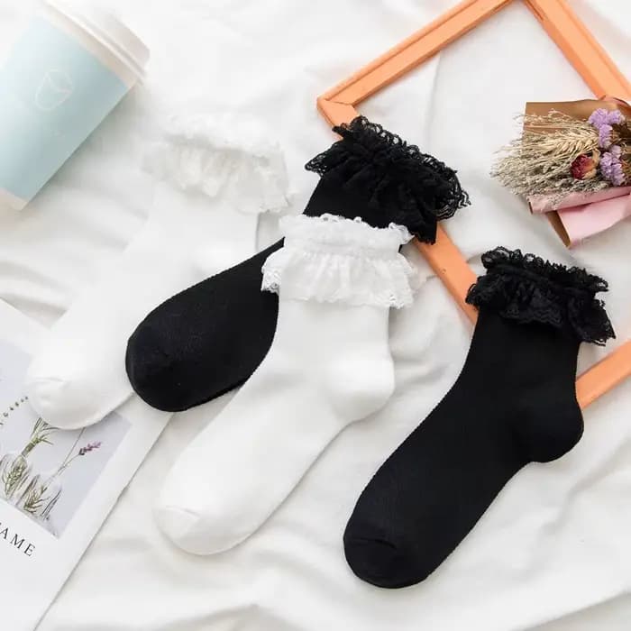 Chaussettes à volants en maille fine et dentelle pour femmes