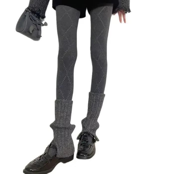Collants amincissants à motifs de diamants ajourés gris pour femmes