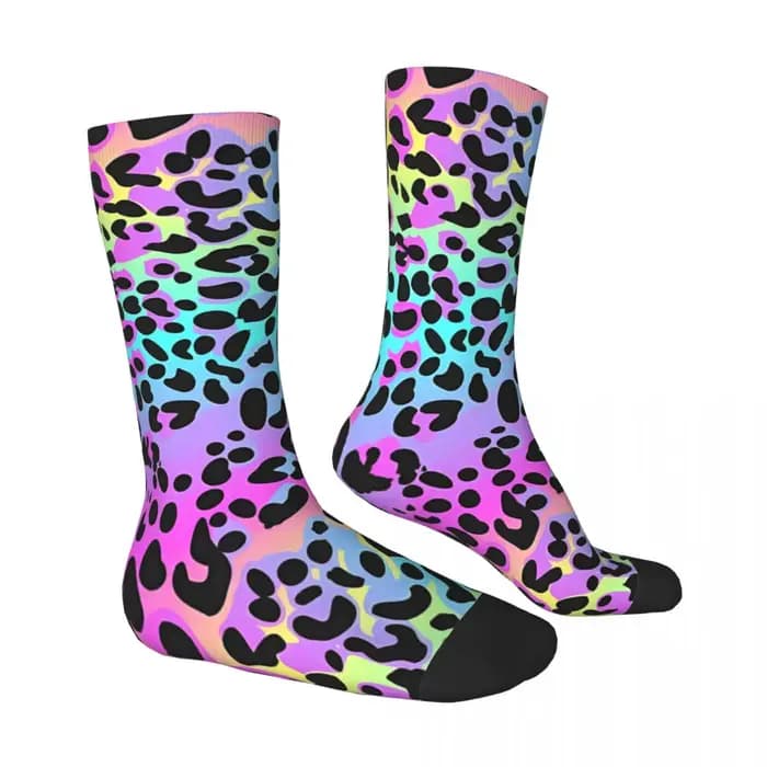 Chaussettes d'hiver unisexes à motif imprimé léopard néon