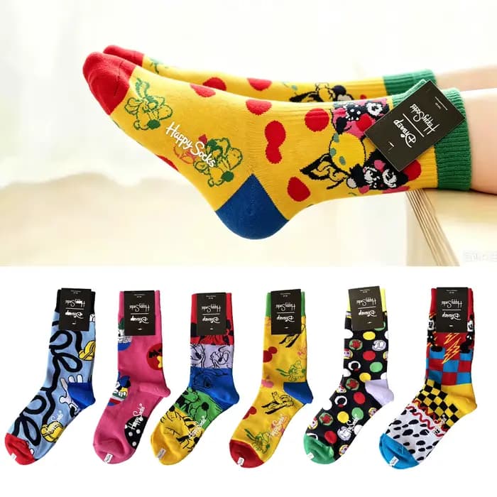Chaussettes décontractées Mickey Mouse, chaussettes mi-mollet imprimées avec motif Mickey de dessin animé mignon, chaussettes fantaisie amusantes en coton coloré