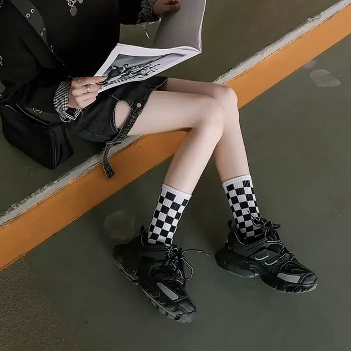 Chaussettes Courtes à Carreaux en Coton pour Femme