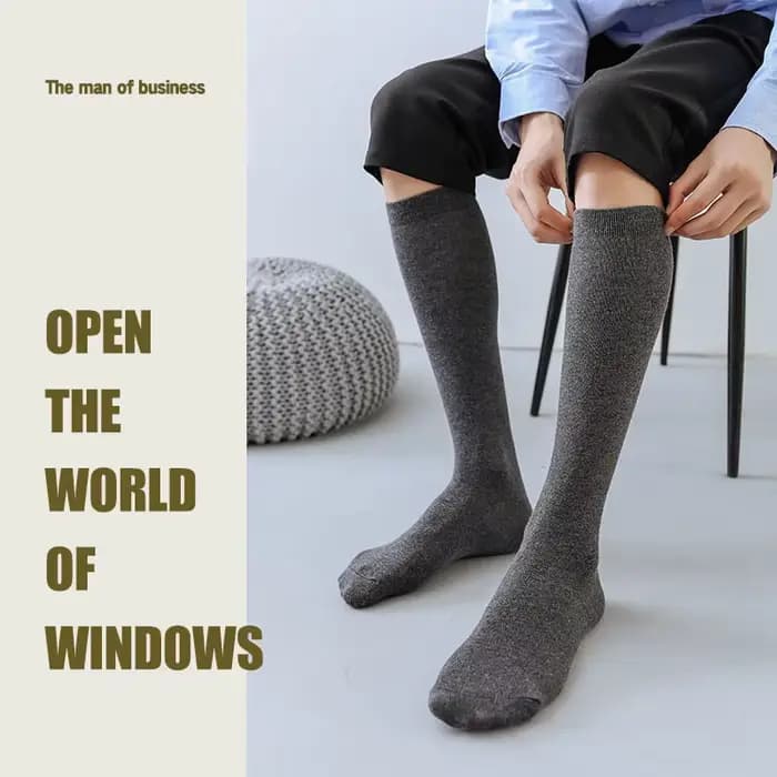 Chaussettes longues pour hommes de marque, décontractées, en coton peigné, classiques, unies, pour affaires, cadeau de fête ou de mariage, confortables, noires, Sokken
