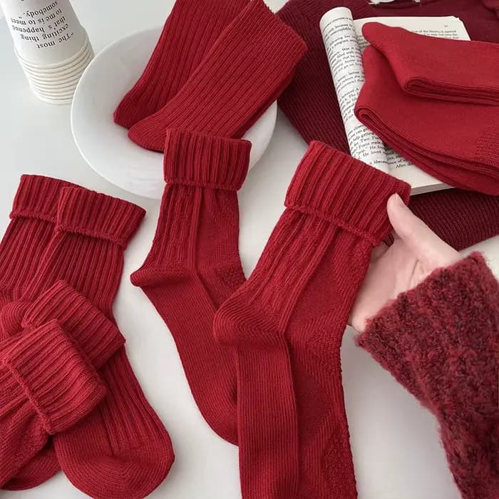 Chaussettes femme respirant noël nouvel an chaussettes rouges pour filles mode rayé décontracté automne hiver chaussettes chaud confortable doux