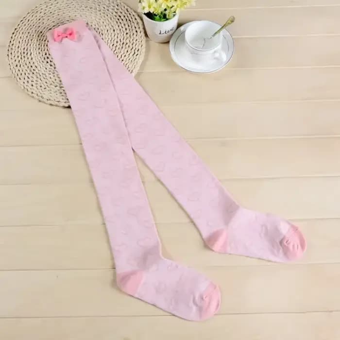 Chaussettes d'école en Patchwork avec nœud rose pour femmes