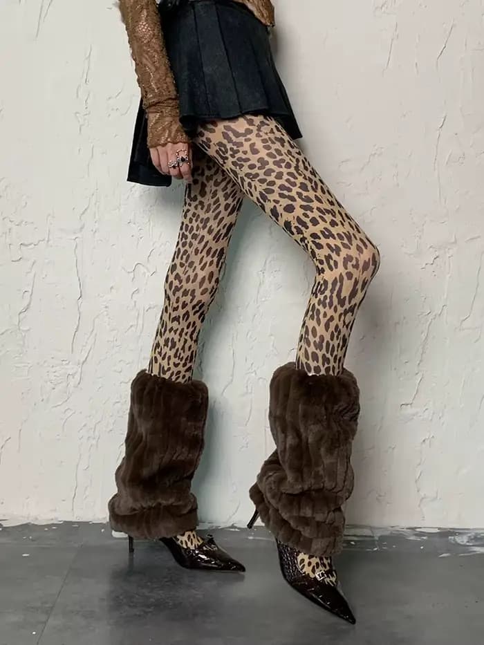 Collants rétro imprimé léopard Style Y2K pour femmes