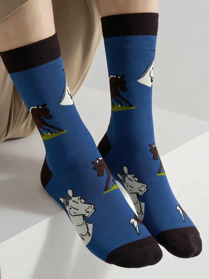 1 paire de chaussettes rétro en coton imprimées cheval pour homme