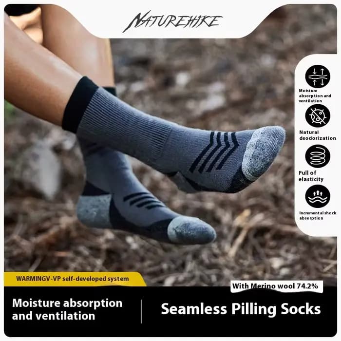 Naturerandonnée chaussettes chaudes en laine absorbant les chocs en plein air épaissi mérinos mi-mollet