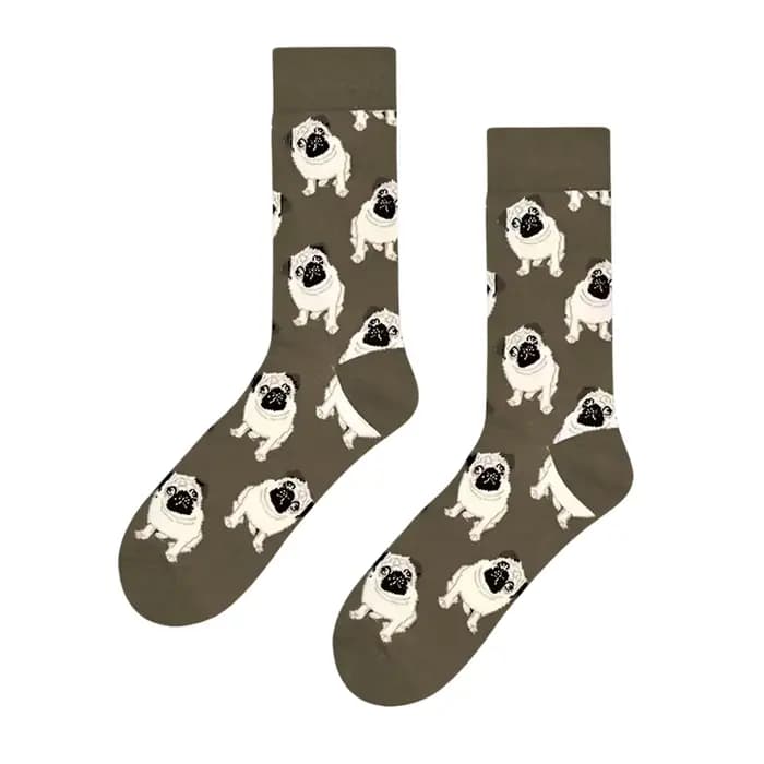 2 paires de chaussettes avec motifs chien et échecs