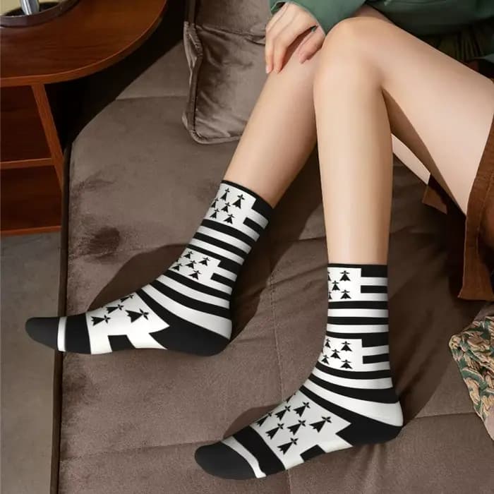 Drapeau de Bretagne hommes femmes équipage chaussettes unisexe amusant France région signe identité Nation printemps