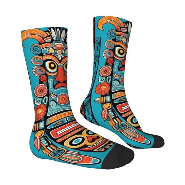 Chaussettes imprimées de dessin animé Totem indien nord-américain