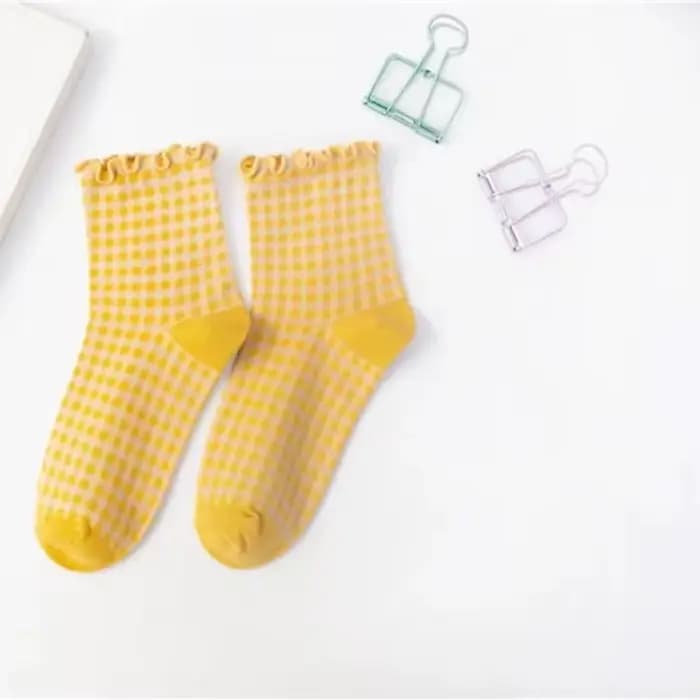 Chaussettes courtes en coton à carreaux pour femmes