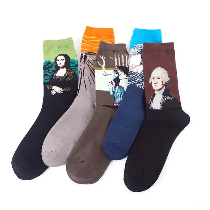 1 paire hommes coton rétro abstrait peinture à l'huile Art chaussettes Shout moderne Van Gogh nuit étoilée bonne